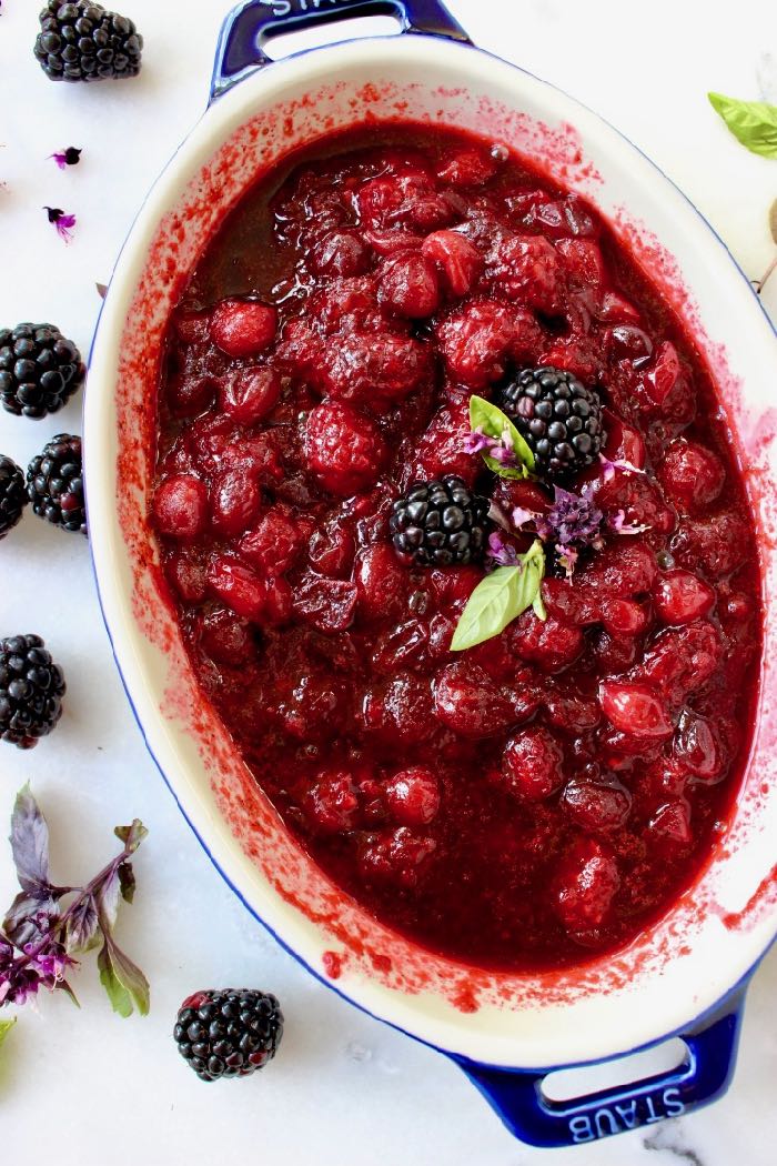 The Best Vegan Balsamic Cranberry Sauce Recipe with Blackberries, Orange and Rosemary