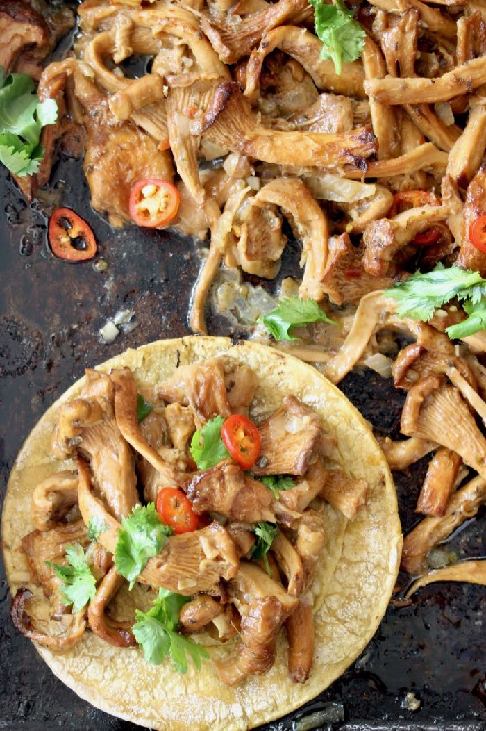 Vegan Carnitas Tacos Recipe with Orange Juice and Mushrooms or Jackfruit.