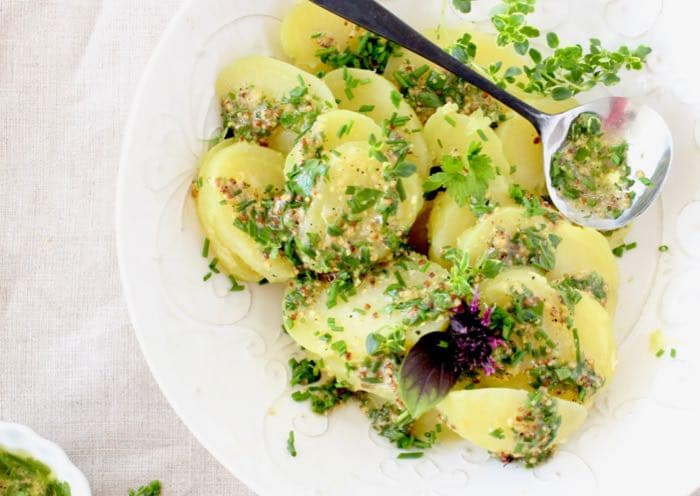 Vegan French Potato Salad Recipe with Dijon Mustard Vinaigrette and Fresh Herbs