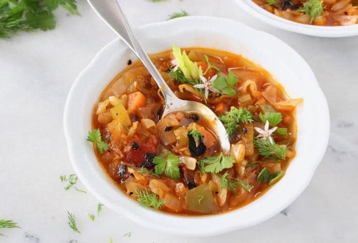 Vegan Sweet and Sour Cabbage Soup with Smoked Paprika and Caraway