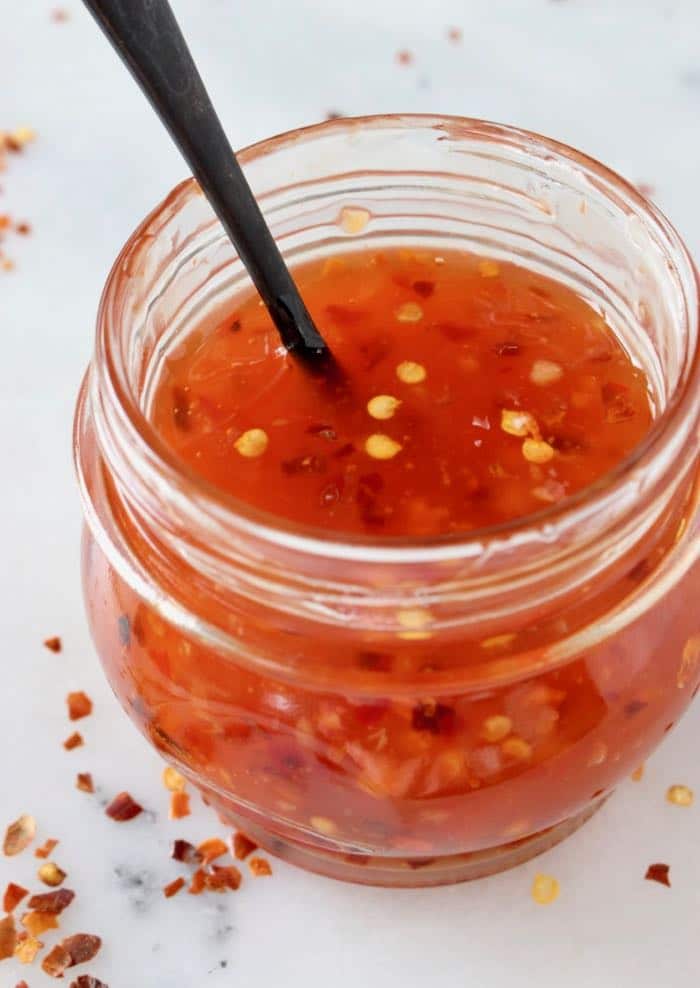 Homemade Vegan Sweet and Spicy Chili Sauce Jar