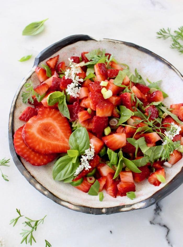 The Best Strawberry Jalapeno Salsa Recipe with Basil, Cilantro and Lime