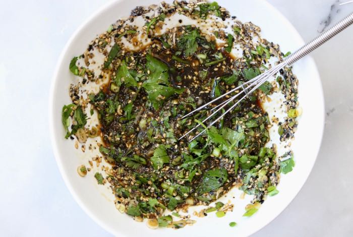 Asian quinoa salad recipe with sesame coco aminos dressing. WFPB Vegan.