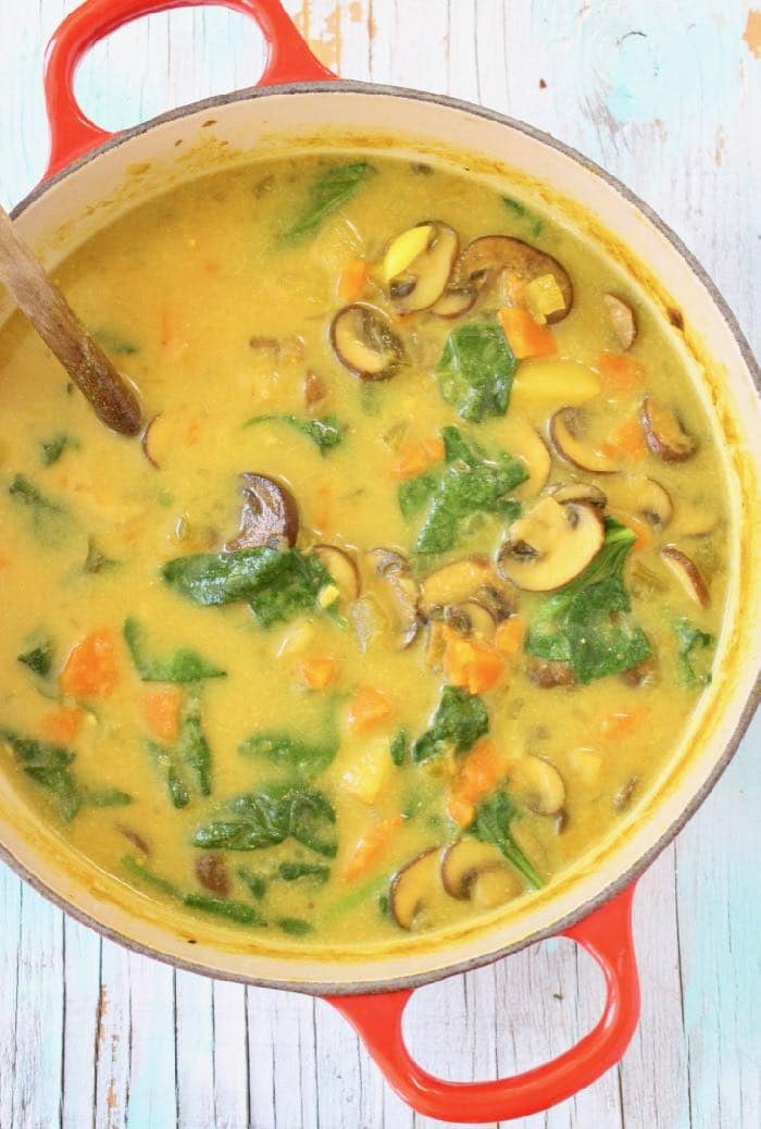 creamy mushroom soup with spinach and coconut milk