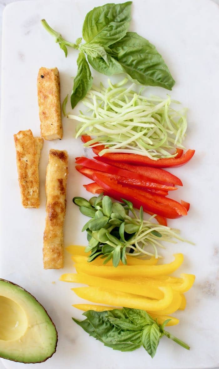Spring Roll Ingredients with Crispy Tofu