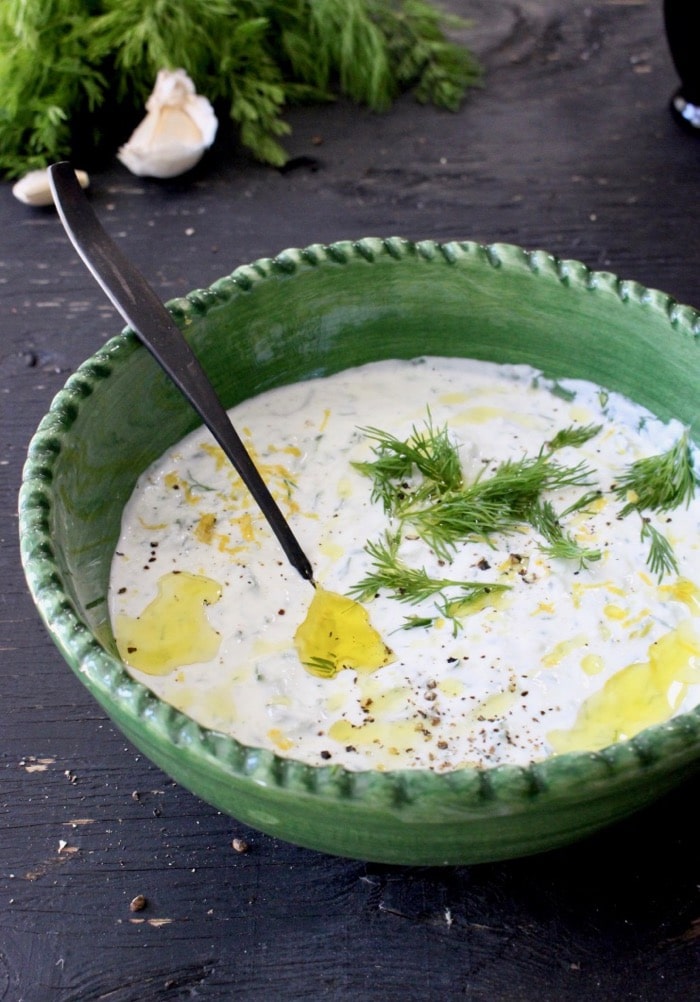 Vegan Tzatziki Sauce Recipe with Coconut Yogurt, Cucumber, Lemon and Garlic