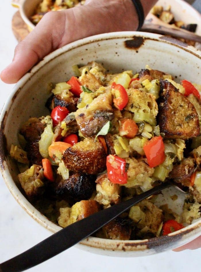 Bowl of Thanksgiving Bread Stuffing