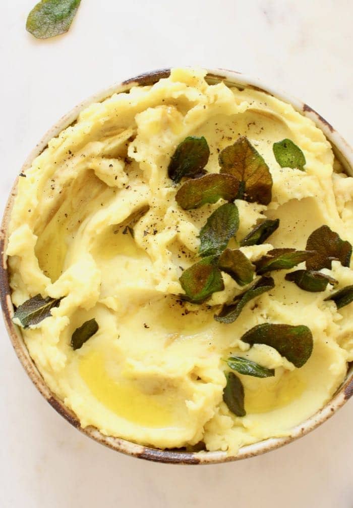 Vegan Olive Oil Mashed Potatoes with Crispy Sage