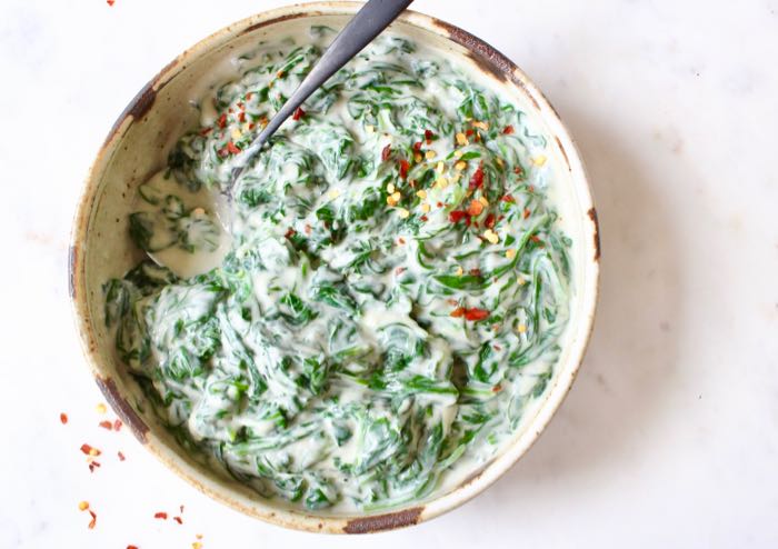 Healthy vegan creamed spinach