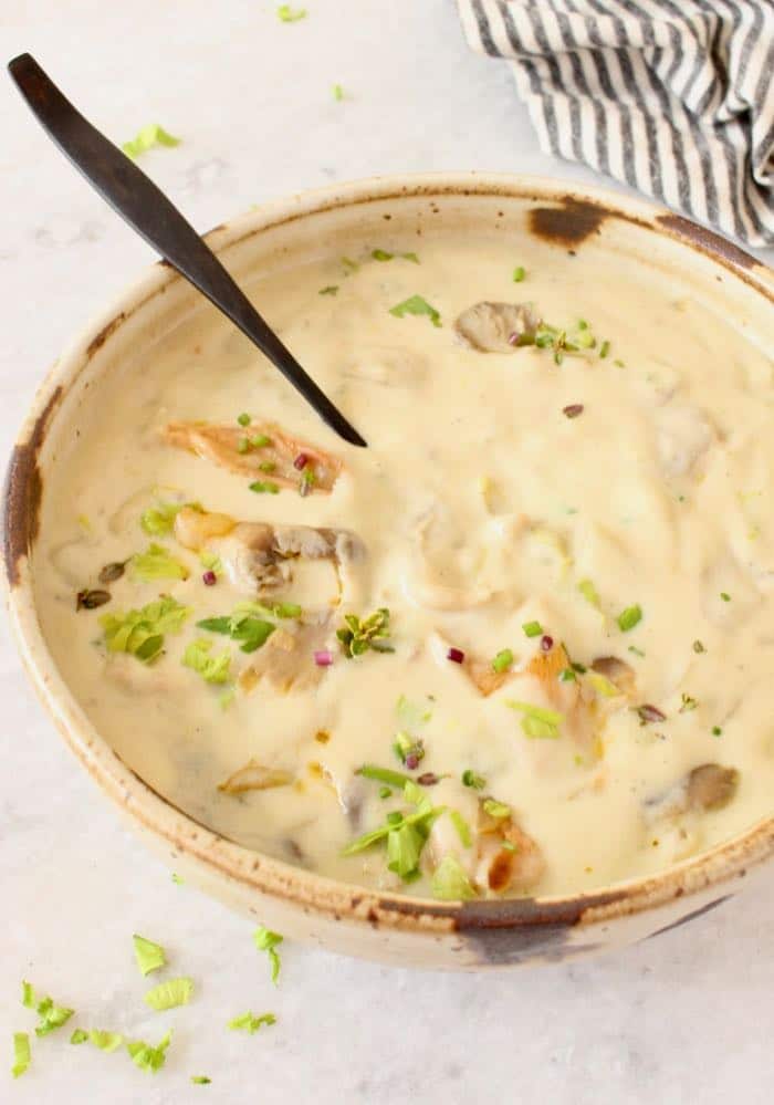 Vegan Clamless Chowder with Oyster Mushrooms