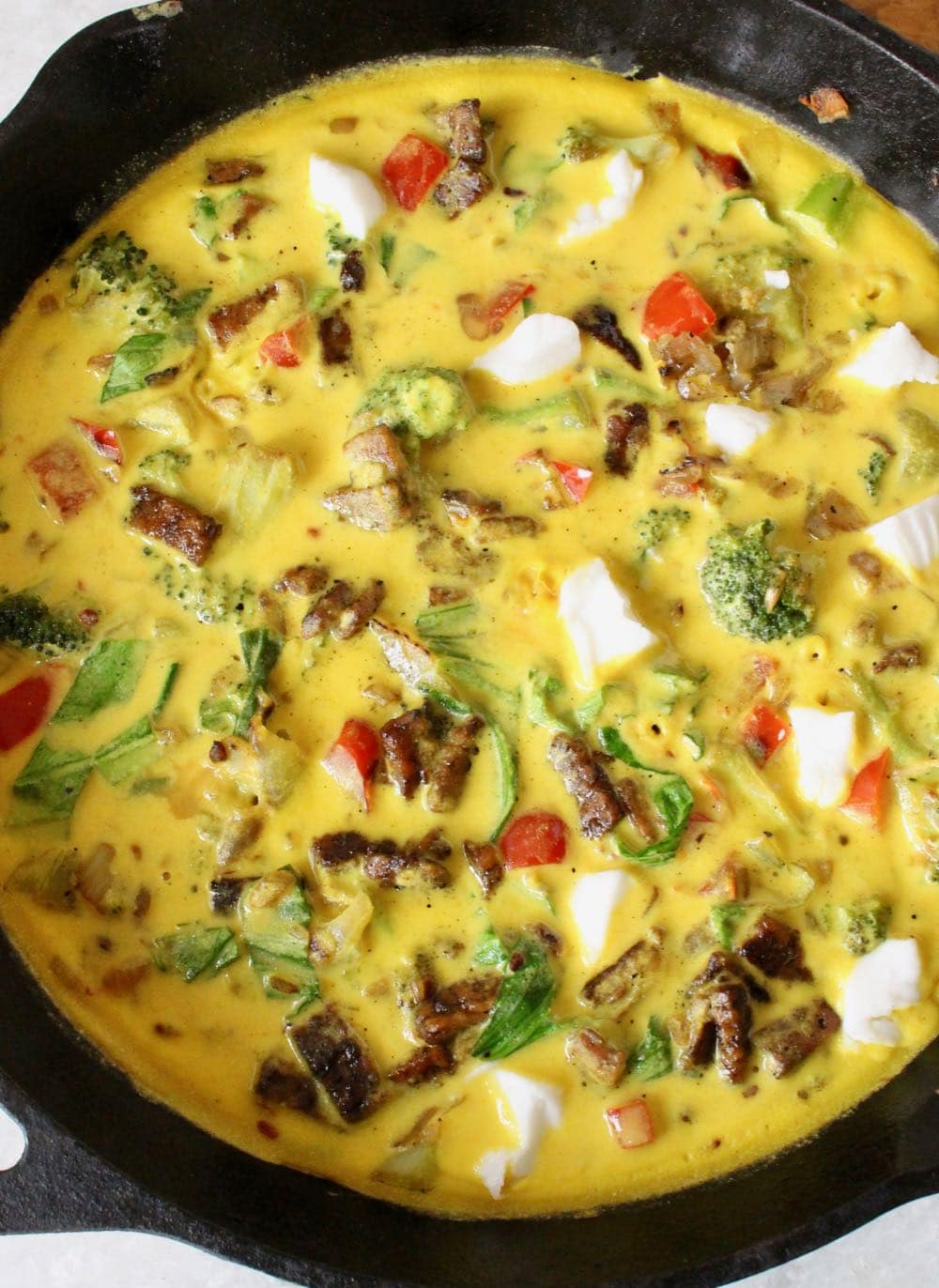 Best Vegan Frittata with broccoli, bell peppers and bok choy