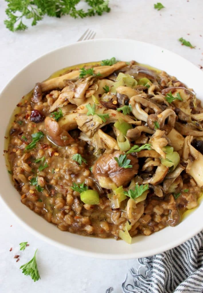 Mushroom Farro Risotto Recipe • Veggie Society