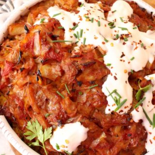 Cabbage Roll Casserole with Brown rice and Vegan Sour Cream