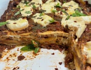vegan lasagna with mushroom ragu