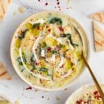 Potato Spinach Artichoke Soup with leeks