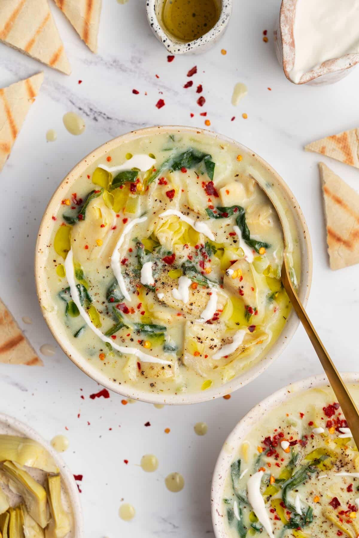 Potato Spinach Artichoke Soup with leeks Potato Spinach Artichoke Soup with leeks